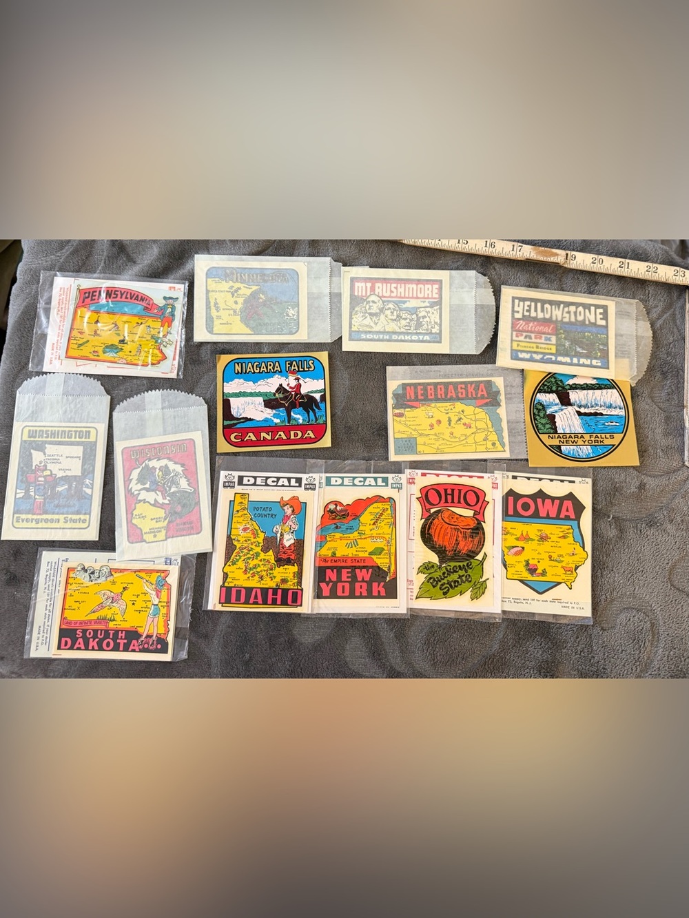 Vintage State and Travel Decal Lot of 14 Colorful Retro Map Stickers